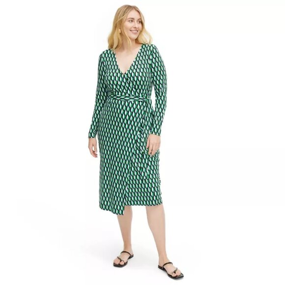 Women's Long Sleeve Midi Arrow Geo Green Wrap Dress - DVF for Target XXS - Picture 7 of 10